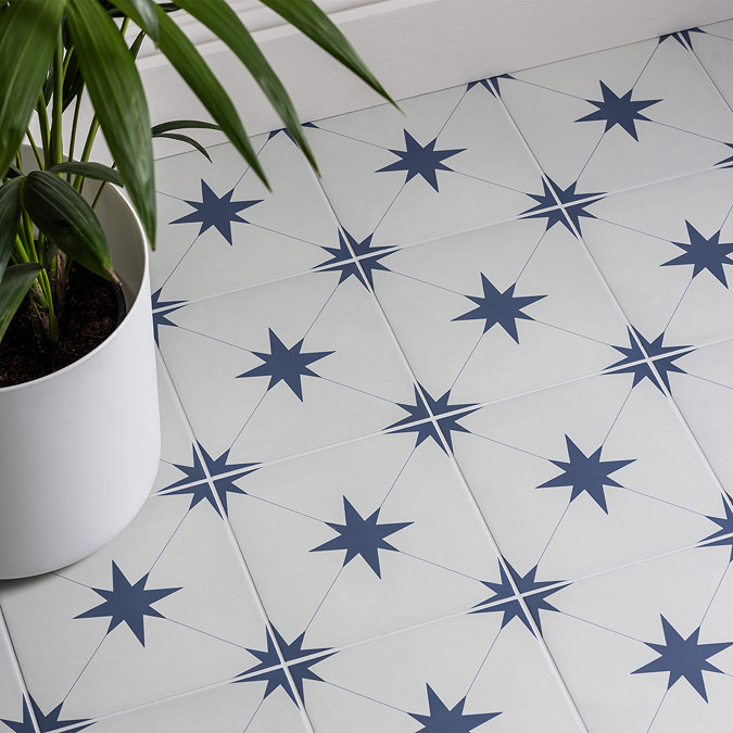 Elba Blue Inverse Star Patterned Wall & Floor Tiles - 223 x 223mm