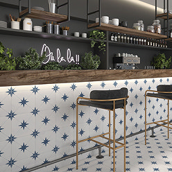Elba Blue Inverse Patterned Wall & Floor Tiles - 220 x 220mm Large Image
