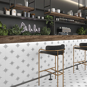 Elba Grey Inverse Star Patterned Wall & Floor Tiles - 220 x 220mm Large Image