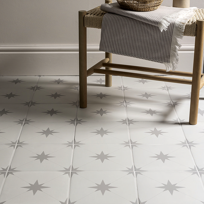 Elba Grey Inverse Star Patterned Wall & Floor Tiles - 223 x 223mm
