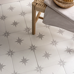 Elba Grey Inverse Star Patterned Wall & Floor Tiles - 223 x 223mm