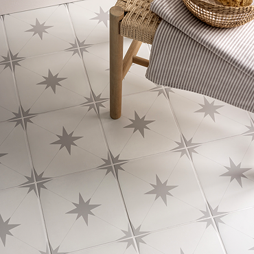 Elba Grey Inverse Star Patterned Wall & Floor Tiles - 223 x 223mm