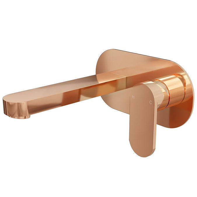 Elite Rose Gold Wall Mounted Basin Mixer Tap + Waste Large Image