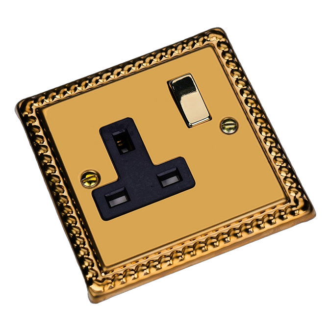 Ellis & Co 1-Gang Switched Socket Georgian Brass - Black