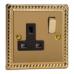Ellis & Co 1-Gang Switched Socket Georgian Brass - Black