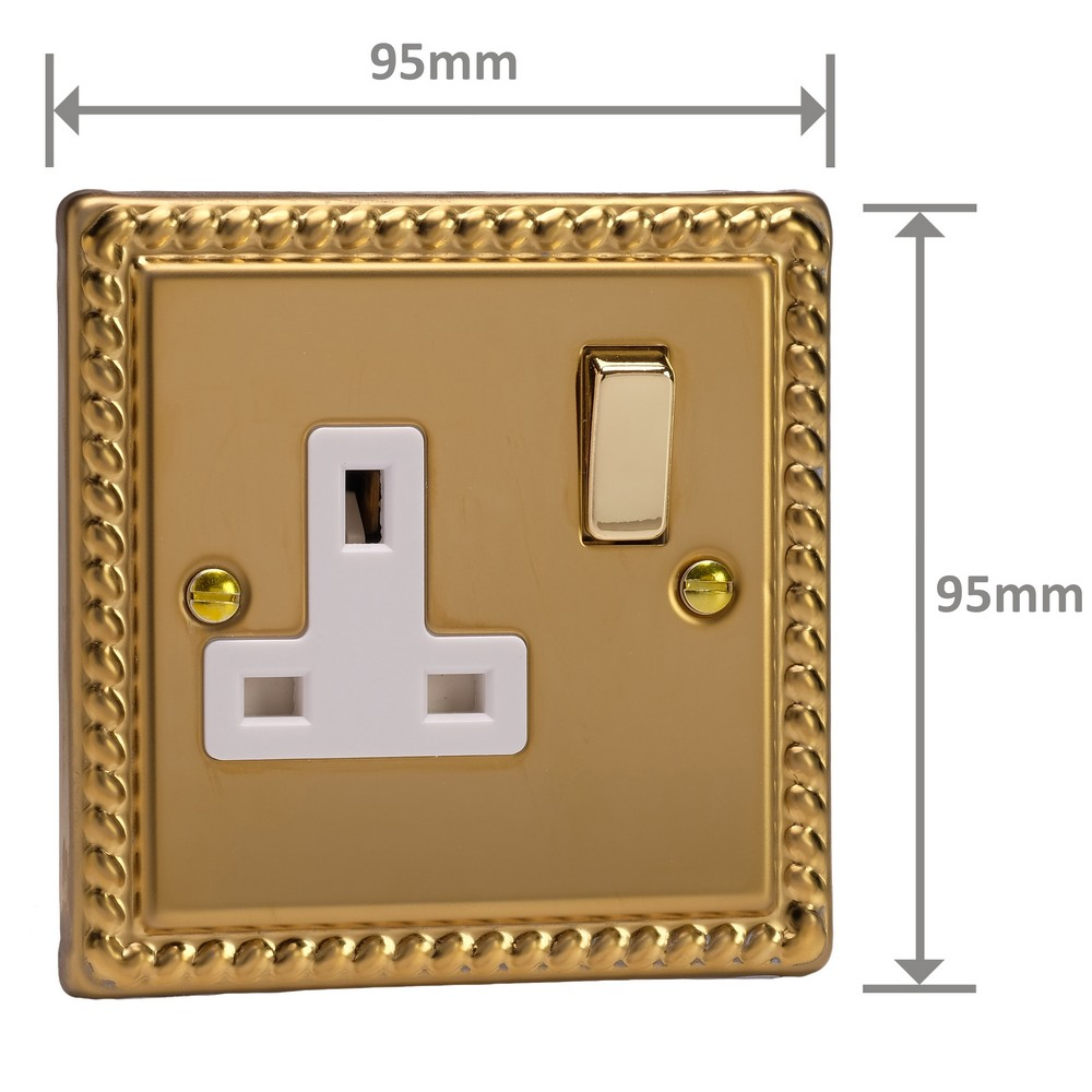 Ellis & Co 1-Gang Switched Socket Georgian Brass - White