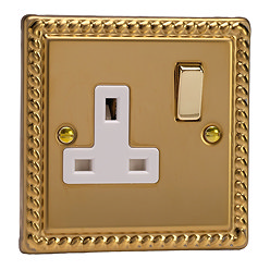 Ellis & Co 1-Gang Switched Socket Georgian Brass - White