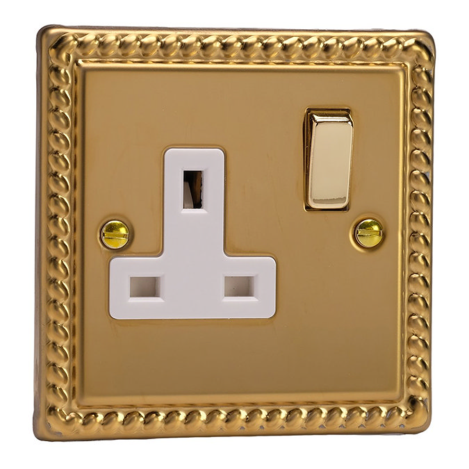 Ellis & Co 1-Gang Switched Socket Georgian Brass - White