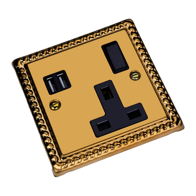 Ellis & Co 1-Gang Switched Socket with USB Ports Georgian Brass - Black