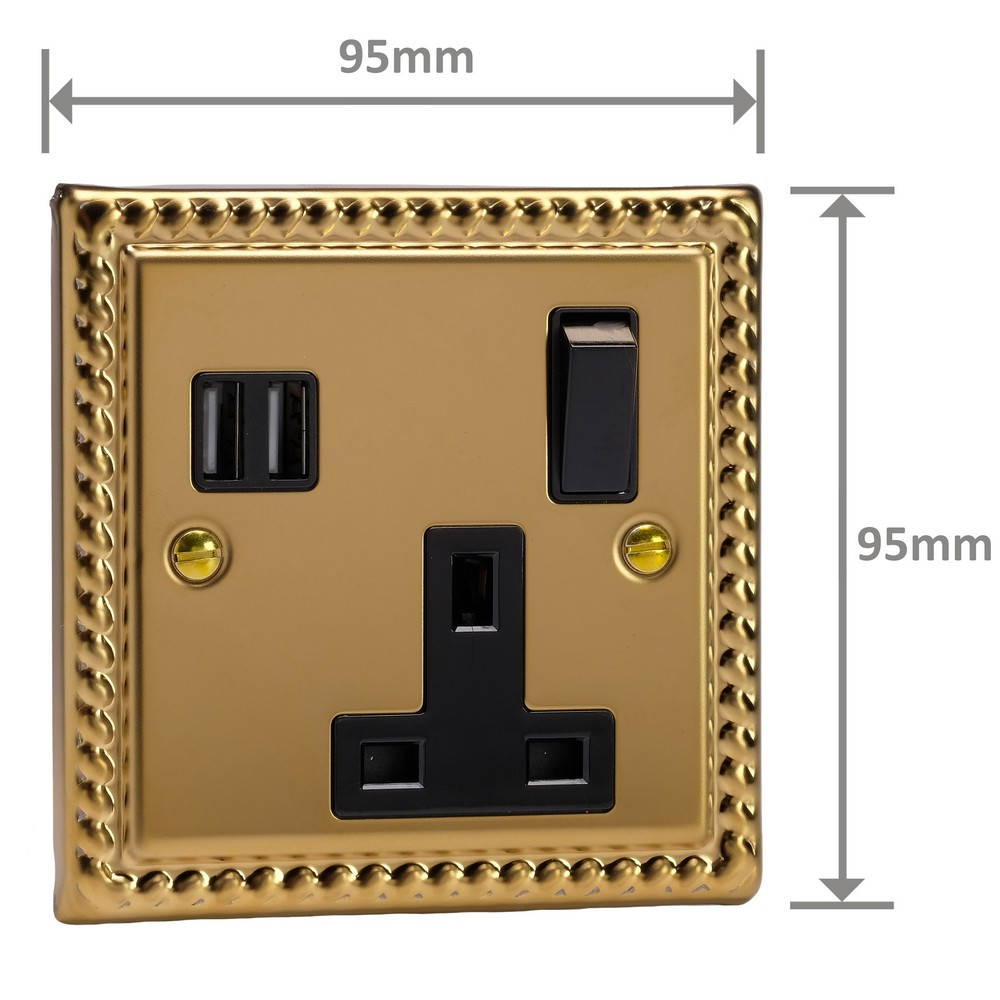 Ellis & Co 1-Gang Switched Socket with USB Ports Georgian Brass - Black