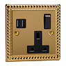 Ellis & Co 1-Gang Switched Socket with USB Ports Georgian Brass - Black