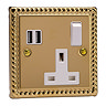 Ellis & Co 1-Gang Switched Socket with USB Ports Georgian Brass - White