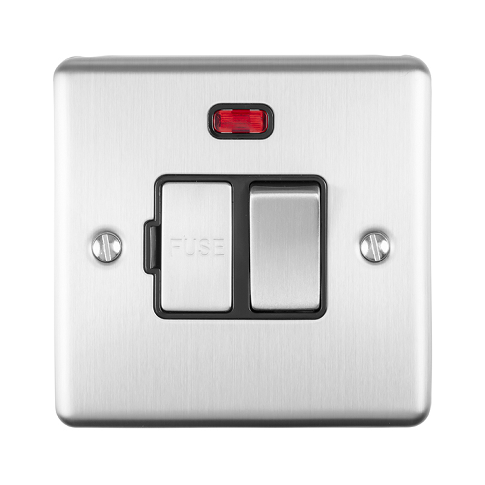Ellis & Co Switched Fused Spur with Neon Indicator Satin Stainless Steel