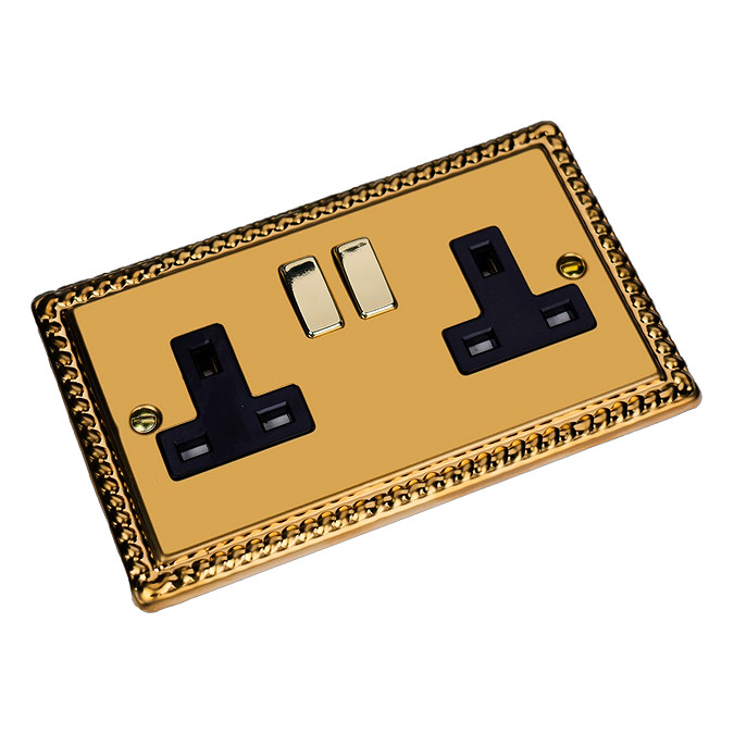 Ellis & Co 2-Gang Switched Socket Georgian Brass - Black
