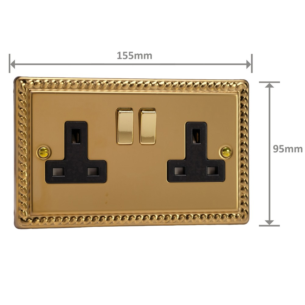 Ellis & Co 2-Gang Switched Socket Georgian Brass - Black