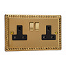 Ellis & Co 2-Gang Switched Socket Georgian Brass - Black