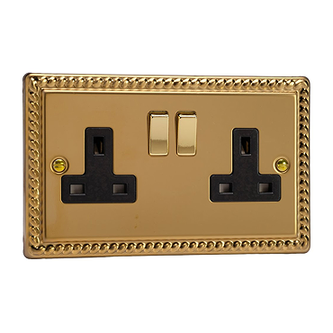 Ellis & Co 2-Gang Switched Socket Georgian Brass - Black