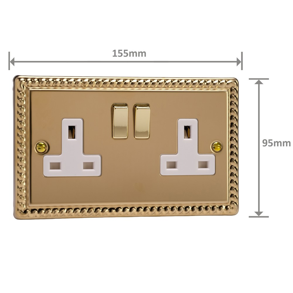 Ellis & Co 2-Gang Switched Socket Georgian Brass - White