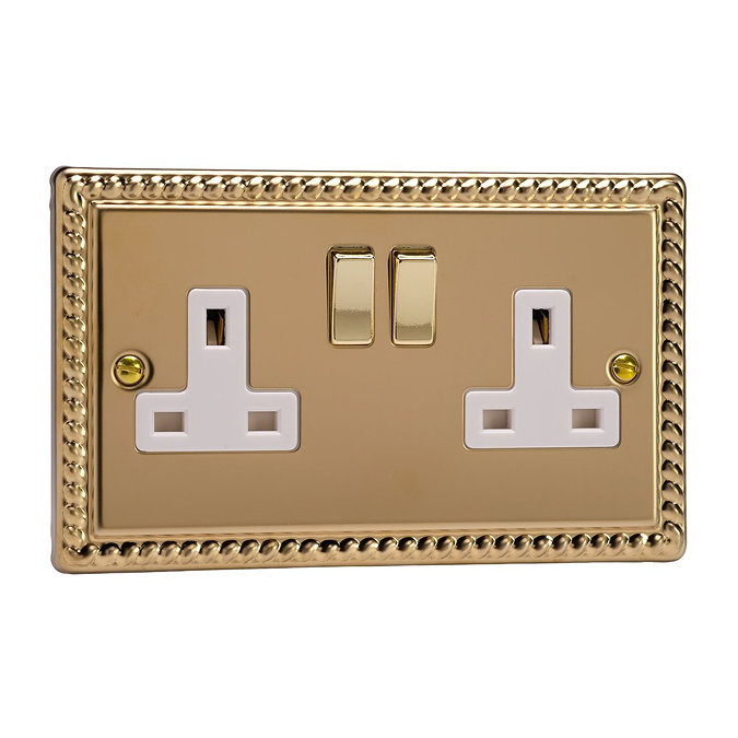 Ellis & Co 2-Gang Switched Socket Georgian Brass - White