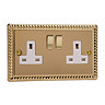 Ellis & Co 2-Gang Switched Socket Georgian Brass - White