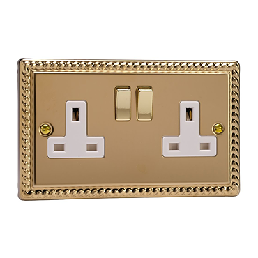 Ellis & Co 2-Gang Switched Socket Georgian Brass - White