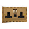 Ellis & Co 2-Gang Switched Socket with USB A & C Ports Georgian Brass - Black