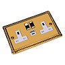 Ellis & Co 2-Gang Switched Socket with USB A & C Ports Georgian Brass - White