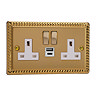Ellis & Co 2-Gang Switched Socket with USB A & C Ports Georgian Brass - White