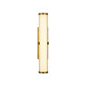 A gold clamp‑style wall light with a glowing ribbed opal glass tube held in place by a central gold metal clamp.