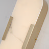 Close‑up view of the wall light’s white marble‑effect diffuser with soft veining, bordered by matte gold trim.