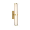 A clamp‑style wall light with a glowing ribbed opal glass tube held in place by a central gold metal clamp