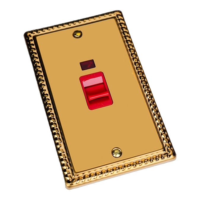 Ellis & Co 45A Cooker Switch with Neon Power Indicator Georgian Brass