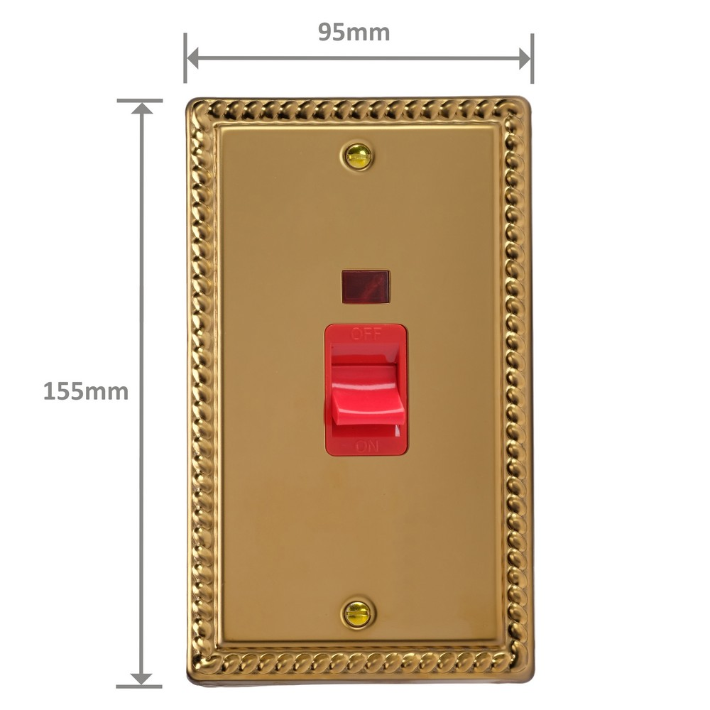 Ellis & Co 45A Cooker Switch with Neon Power Indicator Georgian Brass