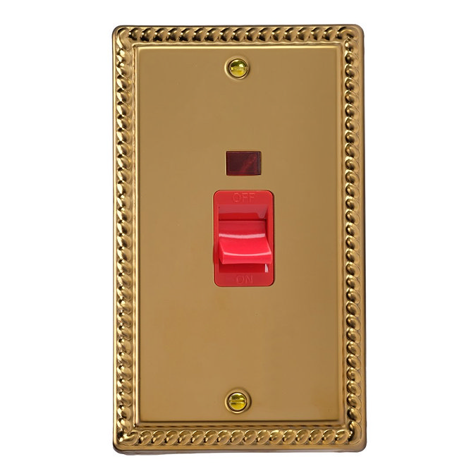 Ellis & Co 45A Cooker Switch with Neon Power Indicator Georgian Brass