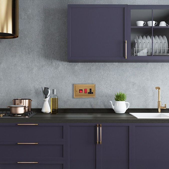 Ellis & Co 45A Cooker Switch with Socket Georgian Brass - Black