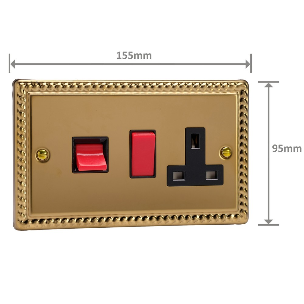 Ellis & Co 45A Cooker Switch with Socket Georgian Brass - Black