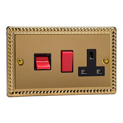 Ellis & Co 45A Cooker Switch with Socket Georgian Brass - Black