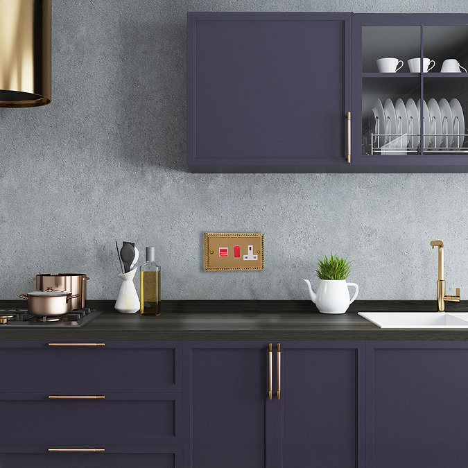 Ellis & Co 45A Cooker Switch with Socket Georgian Brass - White