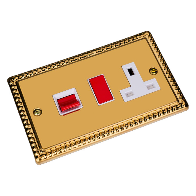 Ellis & Co 45A Cooker Switch with Socket Georgian Brass - White