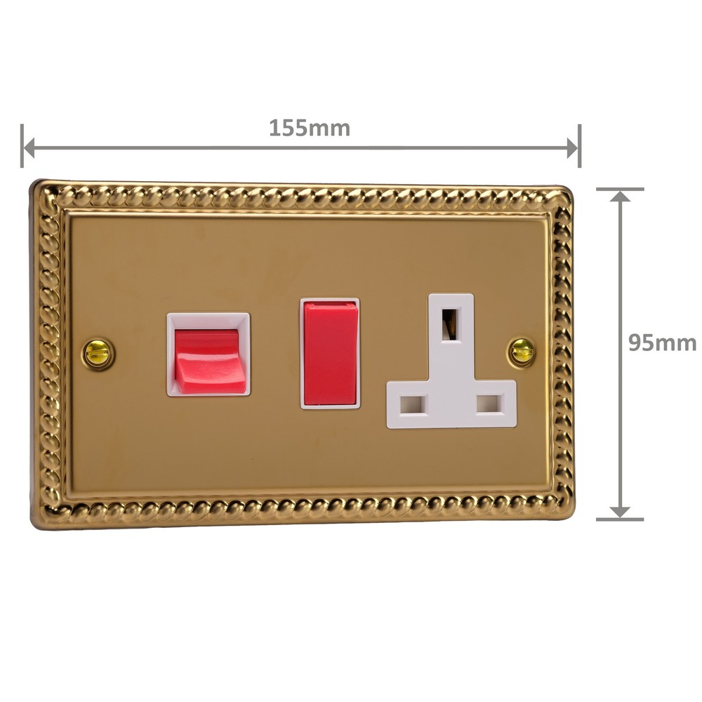 Ellis & Co 45A Cooker Switch with Socket Georgian Brass - White
