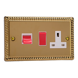 Ellis & Co 45A Cooker Switch with Socket Georgian Brass - White