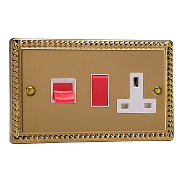 Ellis & Co 45A Cooker Switch with Socket Georgian Brass - White