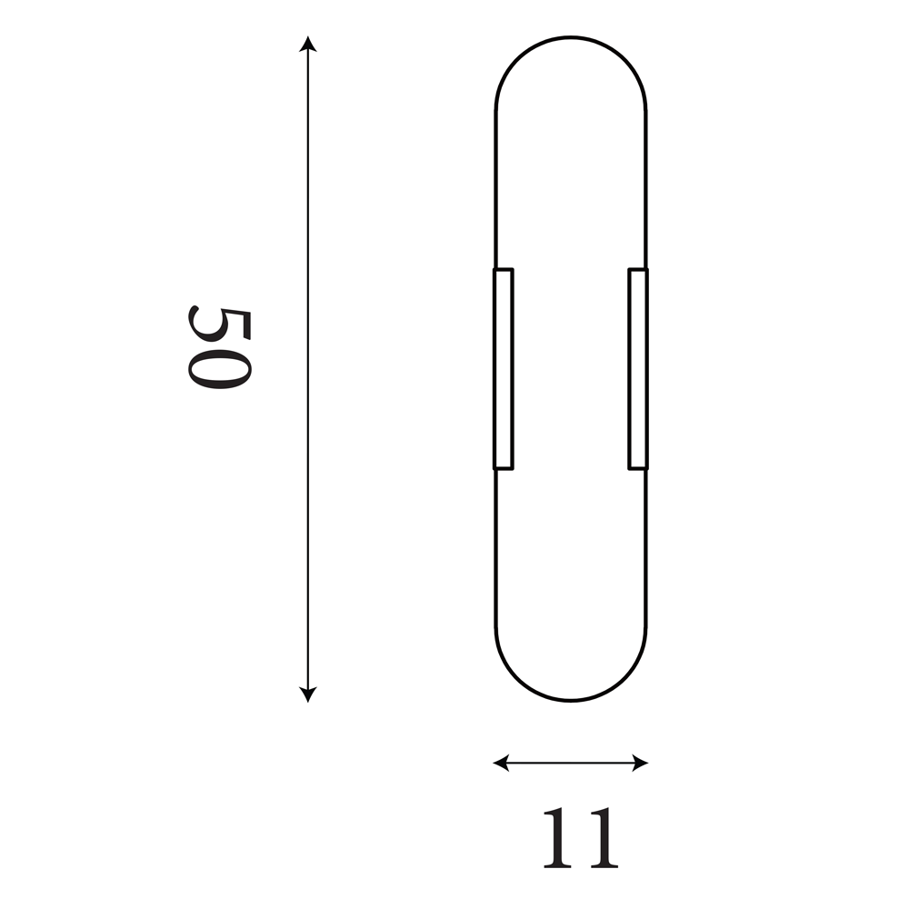Simple line drawing of an elongated oval wall light showing two measurements: 500 mm height and 110 mm width.