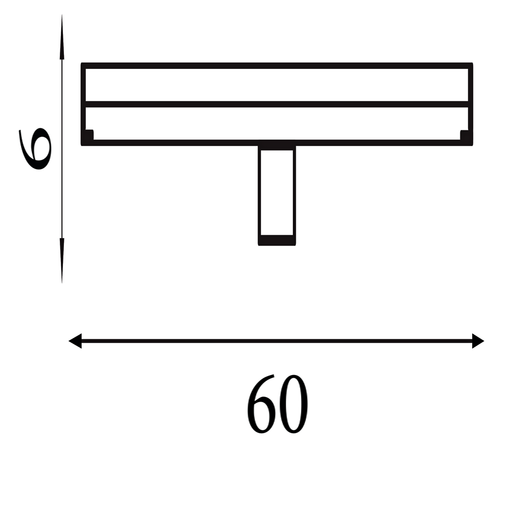Simple line drawing of a slim horizontal mirror light showing two measurements: 60 mm height and 600 mm width.