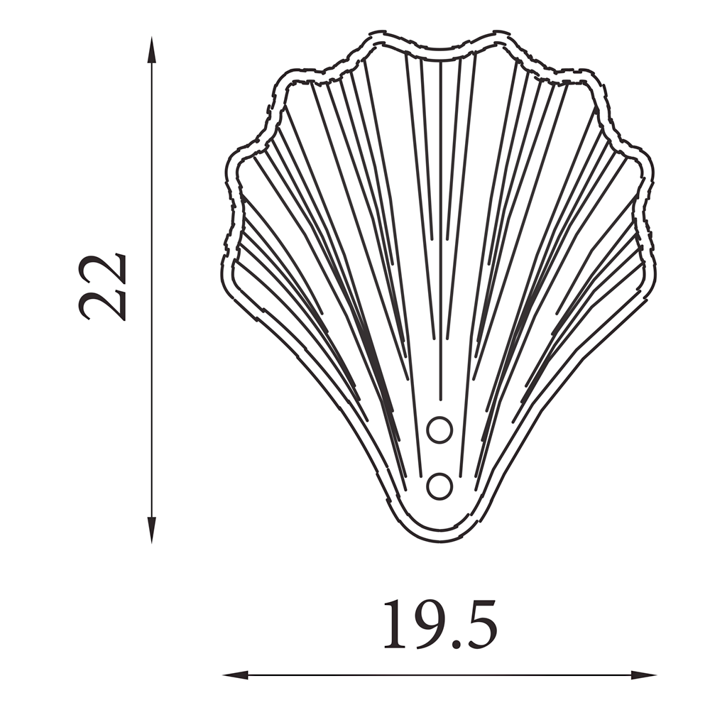 Line drawing of a scallop‑shaped wall light showing measurements of 22 cm height and 19.5 cm width.