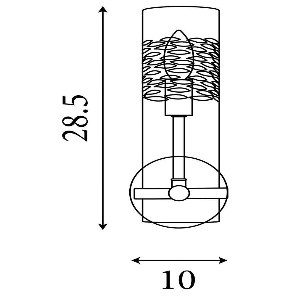 Line drawing of a cylindrical wall light showing measurements of 28.5 cm height and 10 cm width.
