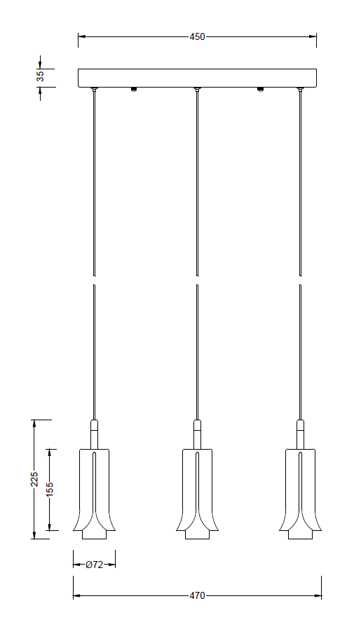 Ellis & Co Matt Black LED 3-Pendant Light Metal & Acrylic Shades