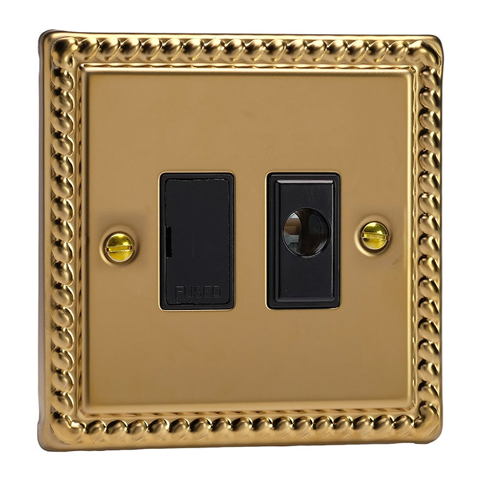 Ellis & Co Unswitched Fused Spur with Flex Outlet Georgian Brass - Black