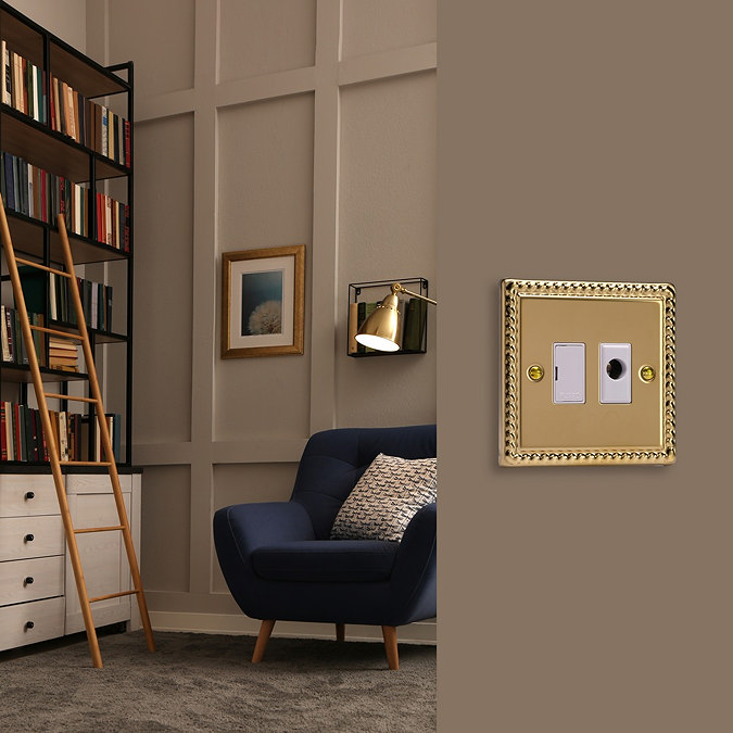 Ellis & Co Unswitched Fused Spur with Flex Outlet Georgian Brass - White