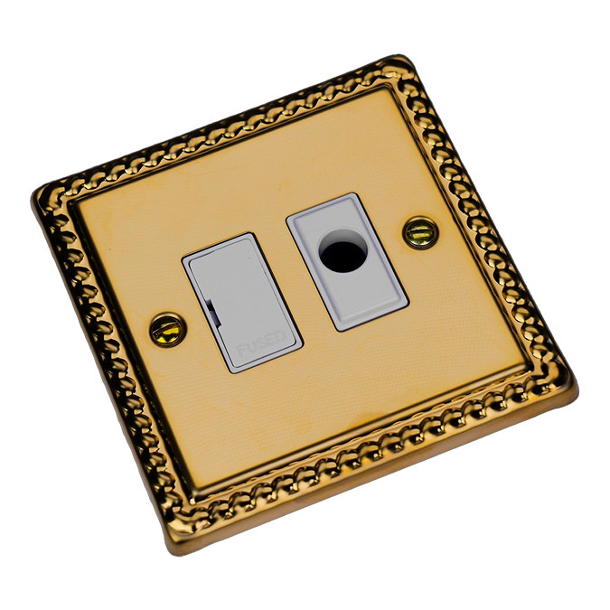 Ellis & Co Unswitched Fused Spur with Flex Outlet Georgian Brass - White